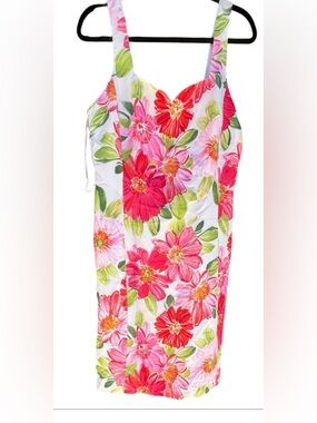 Liz Claiborne Vintage Silk Floral Mini Dress Pink Orange Sheath Dress